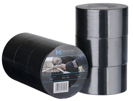 Black PVC Utility Duct Tape pack of 30, 48mm x 30m, 150mu, strong, durable with ribbed design for easy tearing.