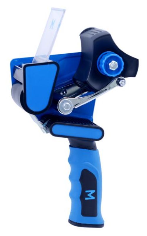 Low Noise Tape Dispenser in Blue/Black, designed for comfortable, quiet tape dispensing in shipping and packaging tasks.