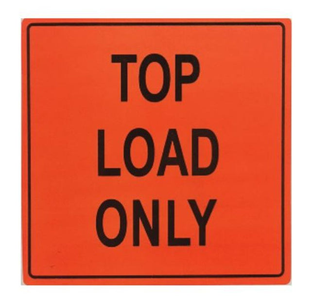 Bold orange and black top load handling labels, 99mm x 99mm, 500 per roll for safe shipping of fragile items.