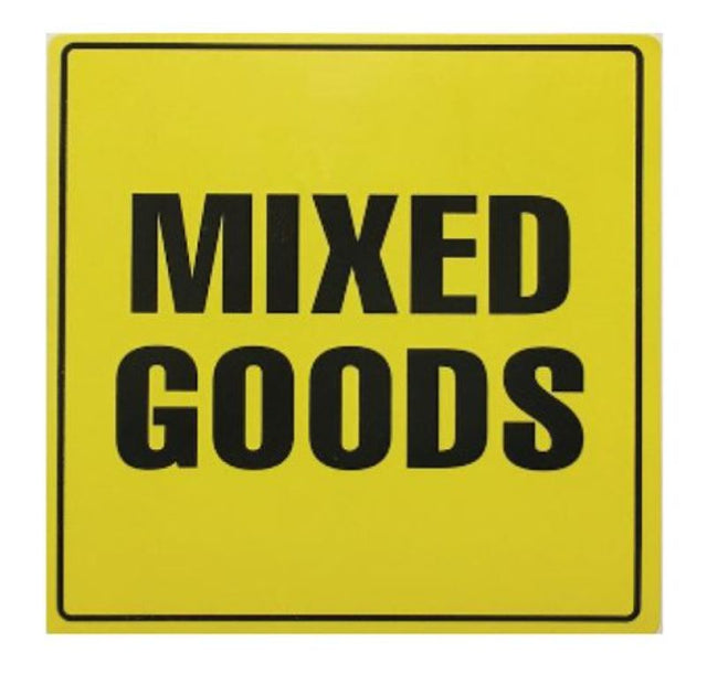 Bright yellow and black handling labels, 99mm x 99mm, for safe shipping of mixed and fragile goods, 500 labels per roll.