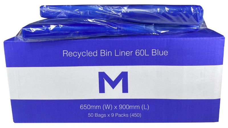 FP Recycled Bin Liner 60L - Blue, 650mm x 900mm x 30mu (450)