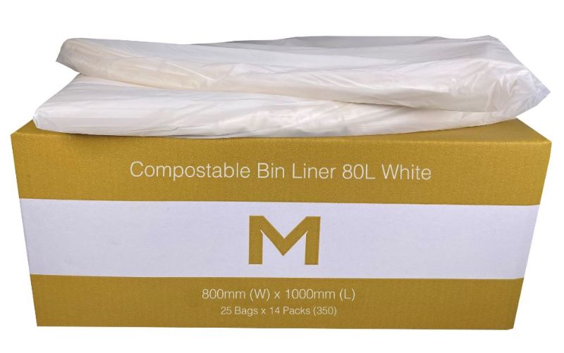 FP Compostable Bin Liner 80L - White, 800mm x 1000mm x 30mu (350)