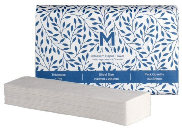 Ultraslim white paper towels, 1 ply, 230mm x 290mm, pack of 3000, ideal for efficient cleaning and eco-friendly use.