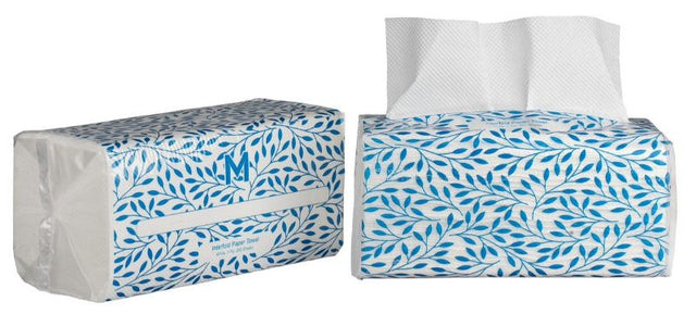 Interfold white paper towels, 230mm x 230mm, 1-ply, 3000 sheets, designed for easy access and high absorbency.