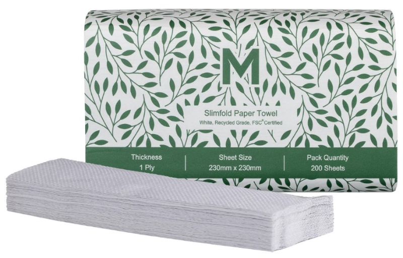 Eco-friendly recycled slimfold paper towels, 230mm x 230mm, soft, absorbent, and FSC certified - 4000 sheets for sustainable cleaning.