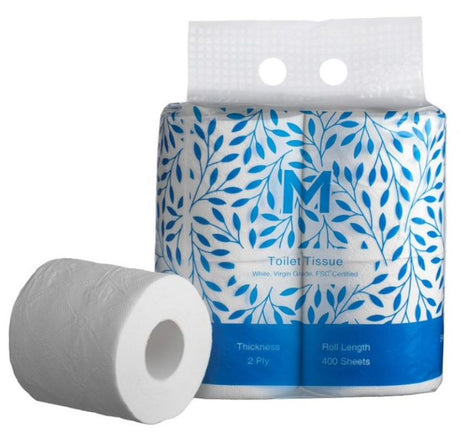 Unwrapped 2-ply toilet tissue, 400 sheets per roll, environmentally friendly, ideal for home and commercial use, 48-pack.