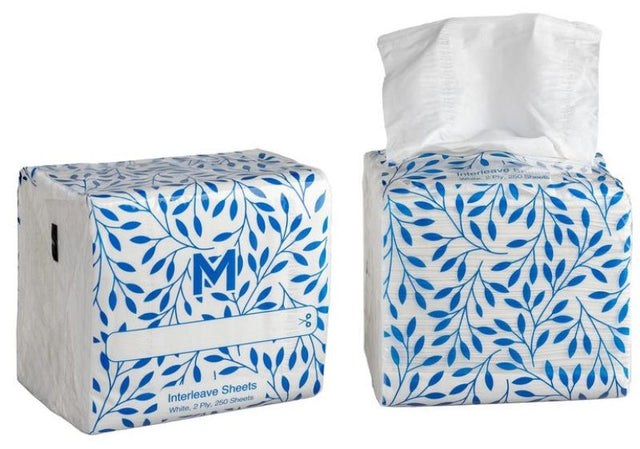 Interleave toilet tissue pack of 36, 2-ply, 250 soft sheets, eco-friendly, hygienic, and easy dispensing for high-traffic areas.