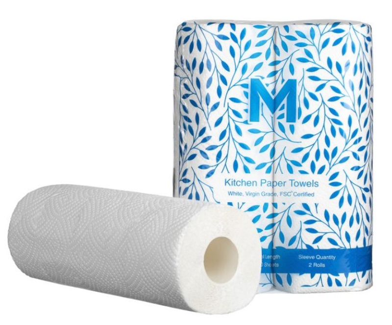 Premium white kitchen paper towels, 2-ply, 272mm x 226mm, 60 sheets per roll, perfect for quick cleanups and spills.