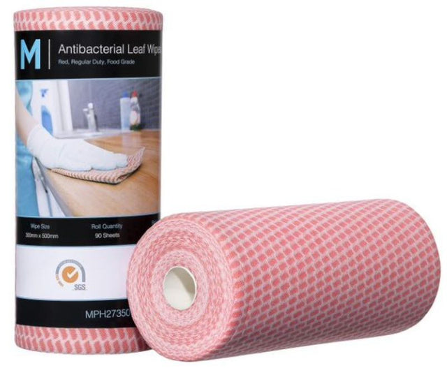 Antibacterial red leaf wipes, 300mm x 500mm, 90 sheets per roll, reusable and eco-friendly for effective cleaning and hygiene.