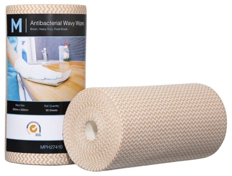 Antibacterial wavy wipes in brown, 300mm x 500mm, 90 sheets, durable and reusable for effective cleaning.