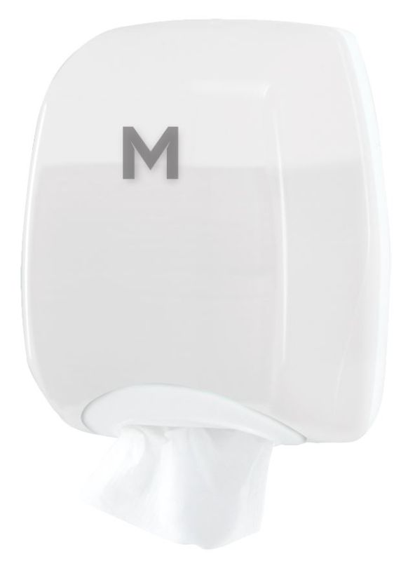 Eco Interleave Tissue Dispenser in white, 400 sheet capacity, stylish design for hygiene in bathrooms or workplaces.