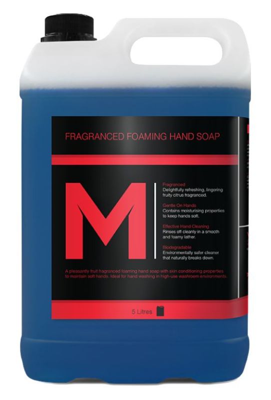 Fragranced 5L foaming hand soap refill with creamy lather, skin-conditioning formula, and eco-friendly design for ultimate cleanliness.