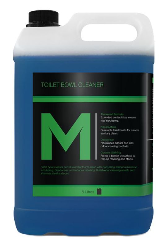 5L refill bottle of blue toilet bowl cleaner with thick formula, citrus scent, and eco-friendly, biodegradable properties.