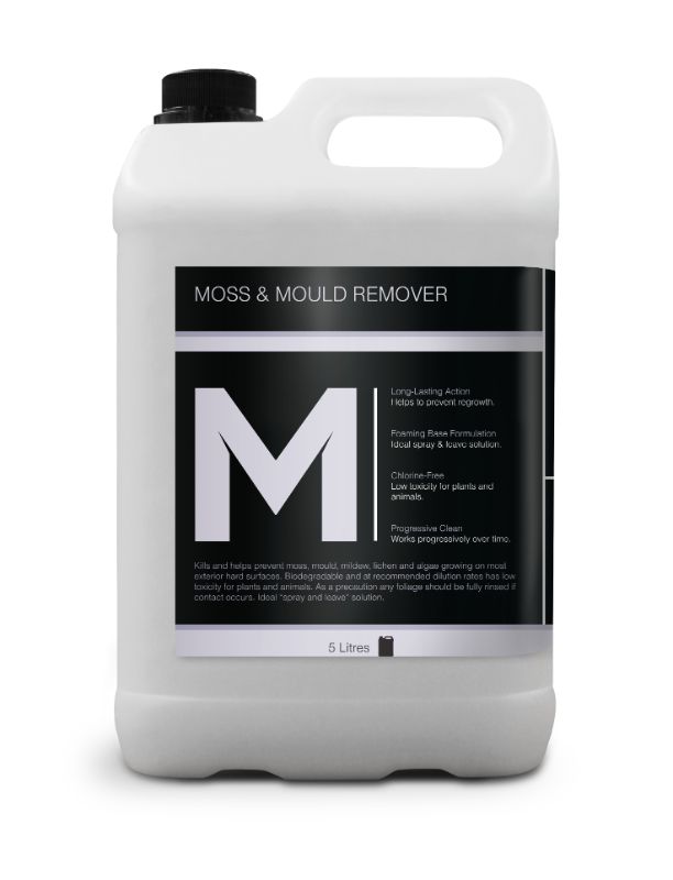 Moss & Mould Remover 5L refill bottle for effective outdoor cleaning, eco-friendly and easy 'spray and leave' solution.