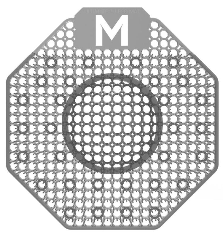Scented grey urinal screen with enzymatic bacteria for odor control, splash reduction, and lasting freshness for 30 days.