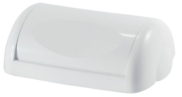 Wall mount bin with 42L capacity, white gloss finish, weighted swing lid for efficient waste management in various settings.