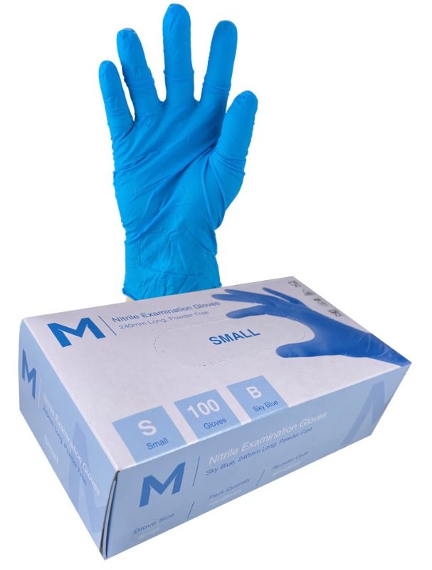 Blue powder-free nitrile examination gloves, XS size, provide puncture and cut resistance in a box of 1000 for various industries.