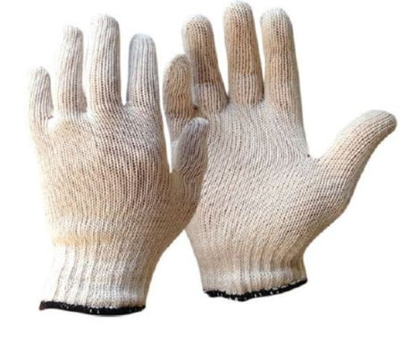 White cotton gloves with 250mm cuff, 500g, box of 240, ideal for packing, assembly, and safe hand protection.