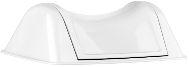 White 8L plastic rectangle bin with weighted swing lid for hands-free waste disposal, ideal for home or office use.