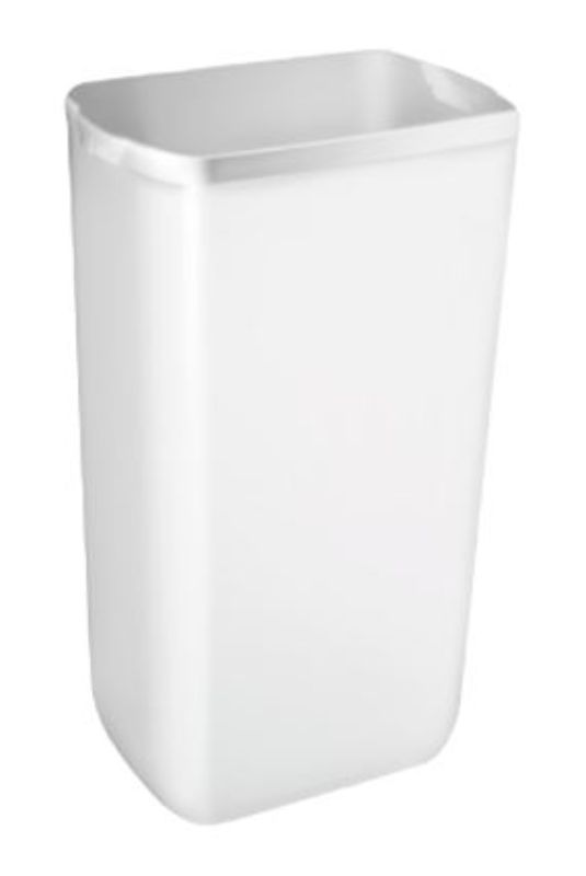 Durable 23L wall-mounted bin in gloss white, perfect for organized waste disposal in offices, hospitals, and kitchens.