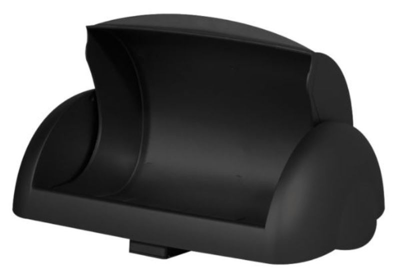 Wall-mounted 23L black bin with sanitary lid, designed for hygienic waste disposal in high-traffic areas.