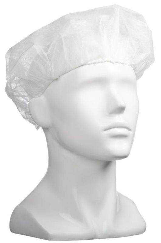 Blue polypropylene bouffant hats, 610mm wide, designed for larger hairstyles, offer comfort and hygiene in various professional settings.