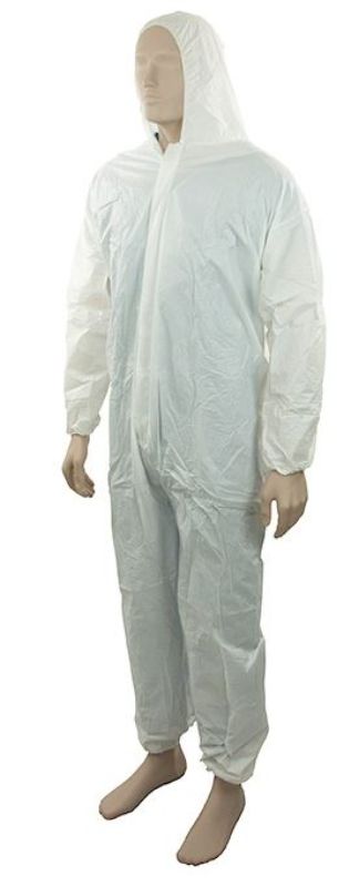 Microporous waterproof coveralls in XL, pack of 16, offering breathable comfort and Type 5/6 protection for hazardous tasks.