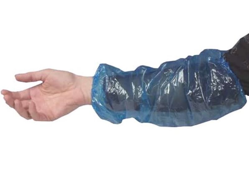Blue polyethylene sleeve covers, 200mm x 400mm, offering robust protection against contaminants in medical and food industries.