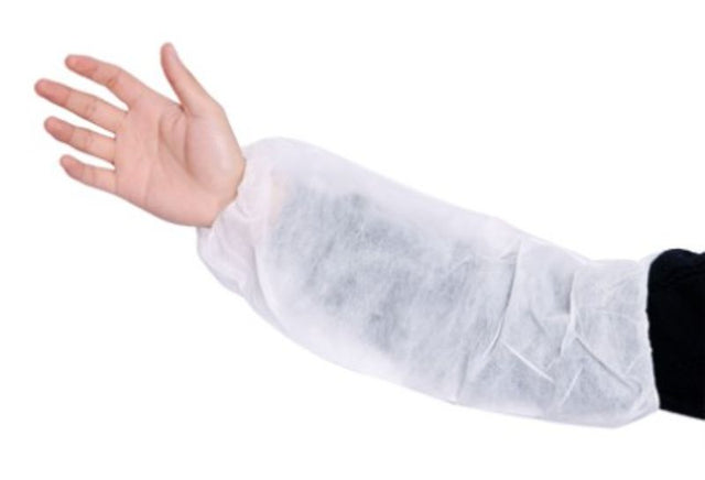 White polypropylene sleeve covers, 200mm x 400mm, lightweight and breathable for hygiene in medical and food industries. Box of 400.
