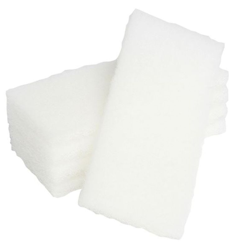 Premium white scouring pads, 115mm x 250mm, pack of 10, durable for tough stains and spills, ideal for various cleaning tasks.