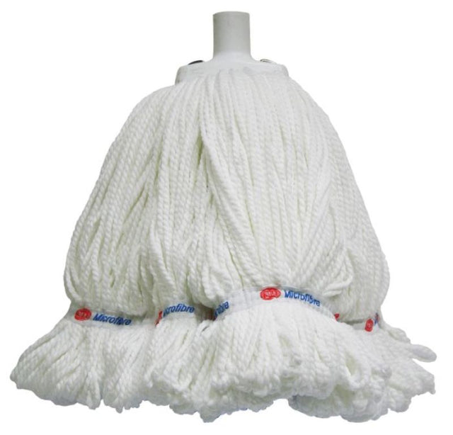 White looped microfibre mop head, 400g / 330mm, designed for efficient cleaning with maximum floor coverage and easy handle attachment.