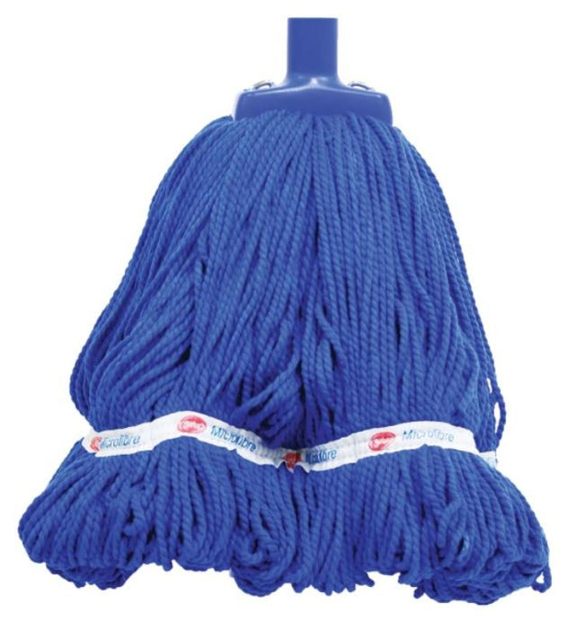 Blue Looped Microfibre Mop Head, 400g, 330mm diameter, designed for efficient cleaning and easy handle attachment.