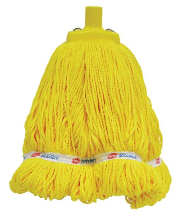 Yellow Looped Microfibre Mop Head, 400g / 330mm, designed for efficient cleaning with minimal tangling and maximum coverage.