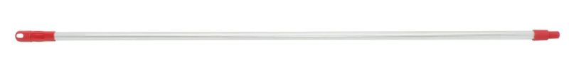 Red aluminium mop handle, 25mm x 1.5m, with ergonomic grip and universal socket for cotton/microfibre heads.