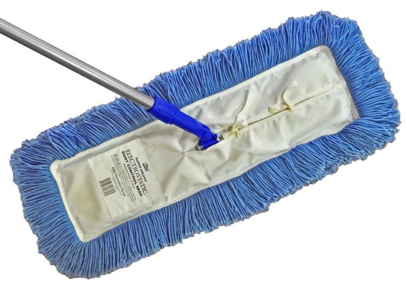 Dust Control Mop Complete in blue, 610mm wide, with sturdy metal frame and replaceable fringe pad for effective dust cleaning.