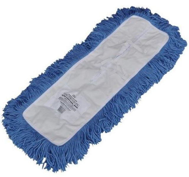 Blue dust control mop head, 910mm wide, featuring a durable frame and replaceable fringe pad for effective dust management.