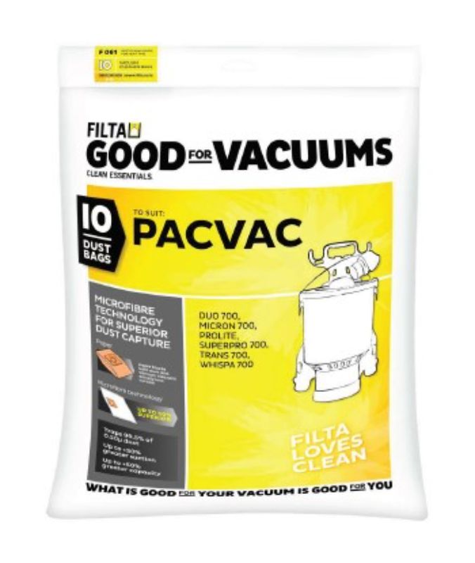 Pack of 10 white microfibre vacuum bags for backpack models, designed for superior dust capture and easy replacement.