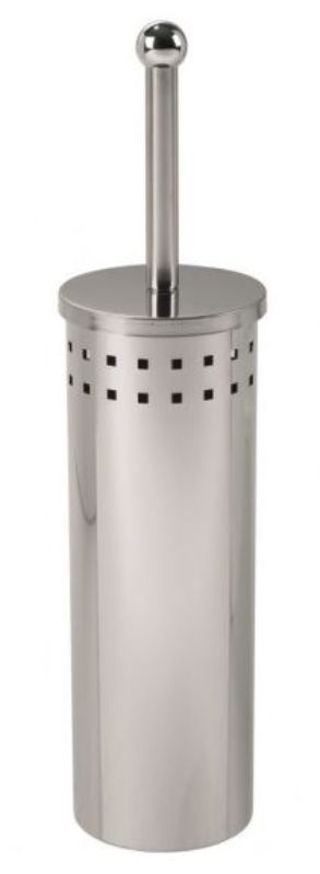 Stylish silver enclosed toilet tidy set with anti-bacterial handle and round brush for effective bathroom hygiene.