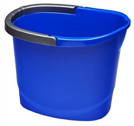 Wide blue mop bucket with 13L capacity, designed for all squeeze mops, featuring an integrated handle and easy measurement markings.