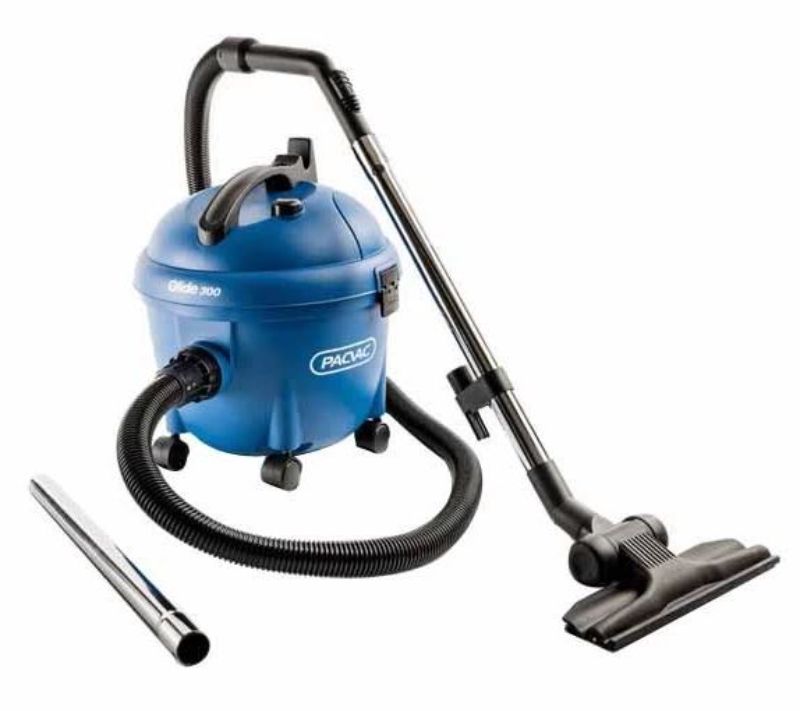 Pacvac Glide 300 Canister Vacuum in blue, featuring lightweight design, 15L capacity, and powerful suction for efficient cleaning.
