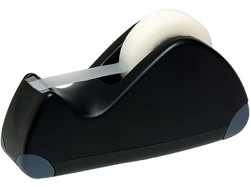 Sleek black desktop tape dispenser made of durable ABS plastic, designed for stability and efficiency in any workspace.
