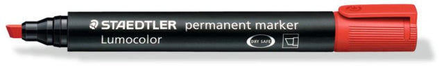Pack of 10 Staedtler red permanent markers with chisel tips, ideal for vibrant writing on various surfaces.