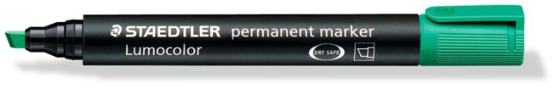 Pack of 10 Staedtler green permanent markers with chisel tips, offering vibrant ink and quick-drying, smudge-proof quality.