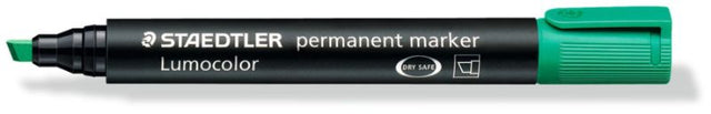 Pack of 10 Staedtler green permanent markers with chisel tips, offering vibrant ink and quick-drying, smudge-proof quality.