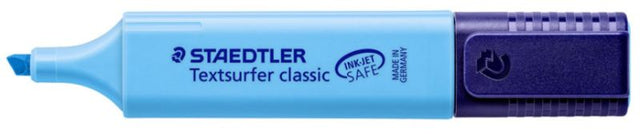 Pack of 10 blue Staedtler Classic Highlighters with chisel tip, suitable for thick and thin lines on various surfaces.
