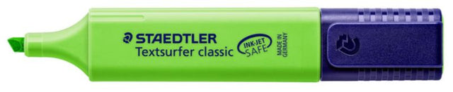 Pack of 10 green Staedtler highlighters with chisel tips, ideal for precise highlighting without smudging or rolling away.