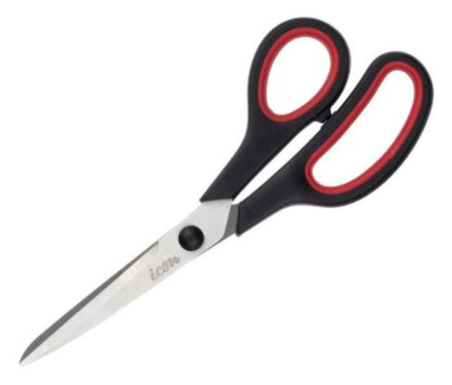Soft Grip Scissors in orange and black, 193mm length with stainless steel blades and ergonomic handles for comfortable cutting.