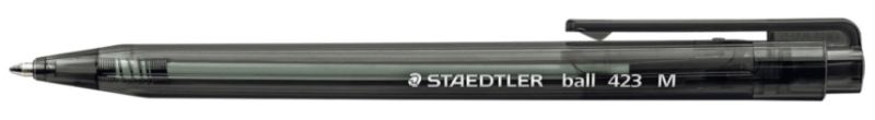 Pack of 10 Staedtler retractable ballpoint pens in black with 0.45mm medium tip and ergonomic triangular design for comfort.