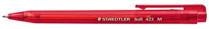 Pack of 10 Staedtler retractable ballpoint pens in red, featuring a comfortable ergonomic design and 0.45mm medium tip for smooth writing.