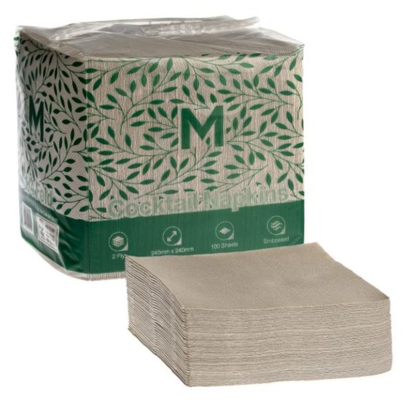 Rich brown 2-ply cocktail napkins measuring 240mm, perfect for elegance and absorbency at any event, pack of 2000.